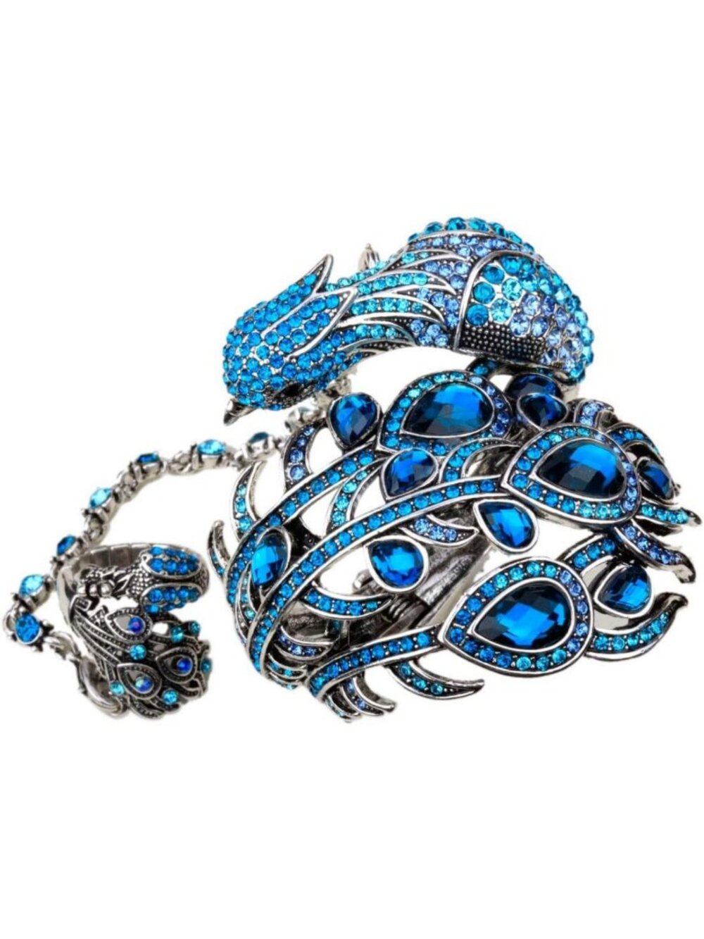 Stunning Hinged Big Peacock Bracelet for 6.5-7.5 inch Wrists - Elegant Jewelry
